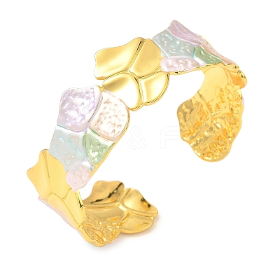 Textured Brass Enamel Cuff Bangles for Women BJEW-A173-04G-1