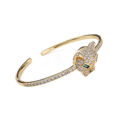 Cubic Zirconia Leopard Open Cuff Bangle BJEW-N012-028-1
