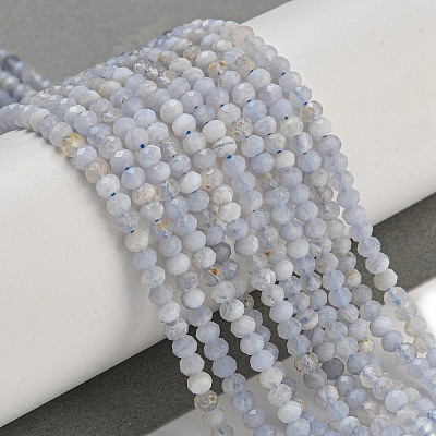 Faceted Rondelle Natural Blue Lace Agate Beads Strands G-F289-04A-1