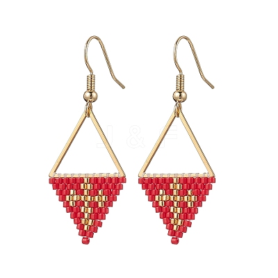 Handmade Glass Seed Beads Rhombus Dangle Earrings EJEW-MZ00542-1