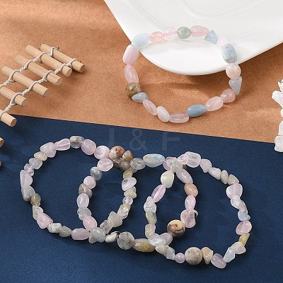 Natural Morganite Bead Stretch Bracelets BJEW-K213-49-1
