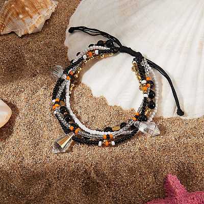 Sparkling Glass Seed Beads 5 Layered Anklet AJEW-SW00006-04-1