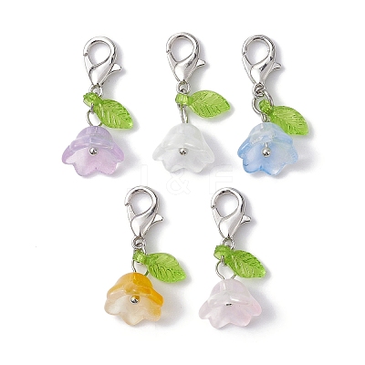 5Pcs Flower & Leaf Acrylic Pendant Decorations HJEW-JM01365-01-1