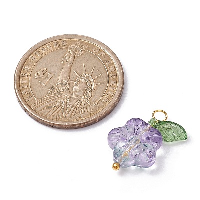 Transparent Glass Flower & Acrylic Leaf Pendants PALLOY-JF02287-02-1