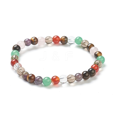Natural Mixed Wealth Stone Beaded Stretch Bracelets BJEW-D446-B-39-1
