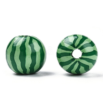 Printed Natural Wooden Fruit Beads WOOD-T021-104-1