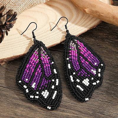 Bohemian Style Green Butterfly Wing Glass Bead Handmade Dangle Earrings GG1438-1