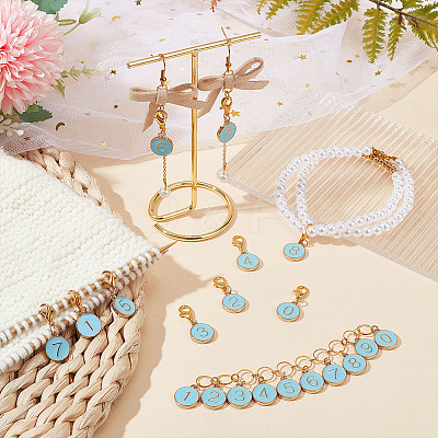 1Pc Alloy Enamel Flat Round with Number Charm Knitting Row Counter Chains DIY-BC0006-92-1