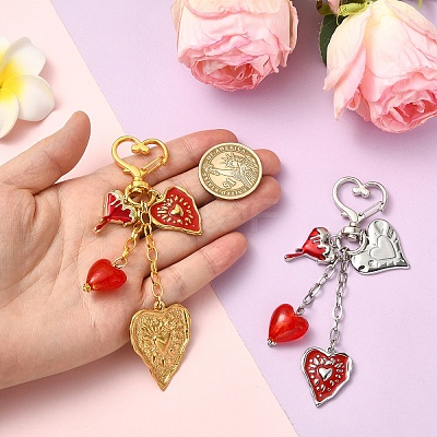 Glass & 304 Stainless Steel & Alloy Enamel Pendant Decorations HJEW-YW00450-01-1