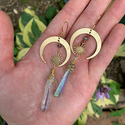 Alloy Natural Quartz Crystal Dangle Earrings FS-WG5338F-01-1