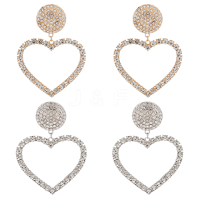 2 Pairs 2 Colors Crystal Rhinestone Hollow Out Heart Dangle Stud Earrings EJEW-AN0001-26-1