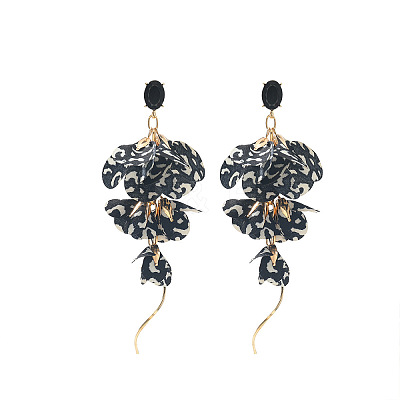 Bohemian Style Alloy & Leopard Print Cloth Stud Earrings FS-WG62249-03-1