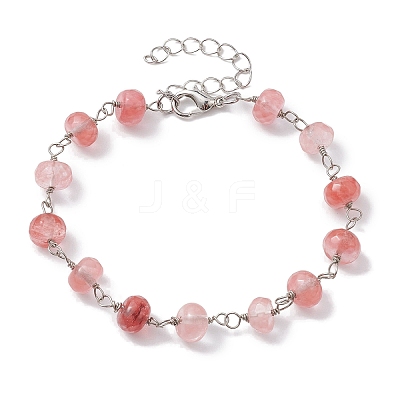 Rondelle Cherry Quartz Glass Links Bracelets & Necklaces Sets SJEW-JS01295-01-1