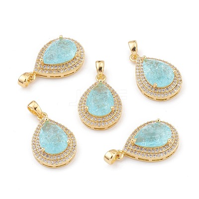 Golden Plated Brass Micro Pave Clear Cubic Zirconia Pendants ZIRC-F123-01D-1