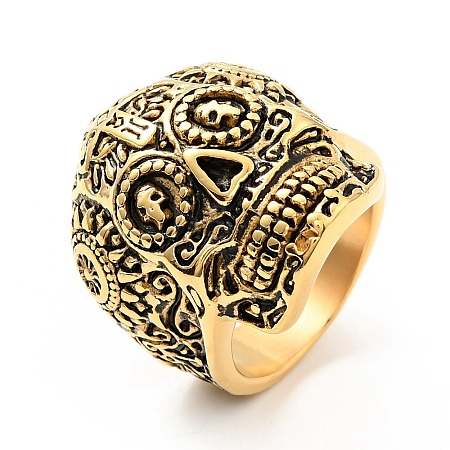 316 Stainless Steel Skull with Cross Finger Ring RJEW-C030-02C-AG-1