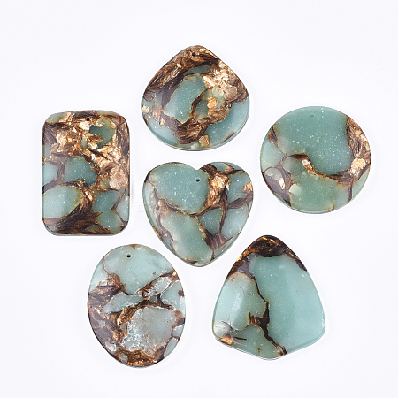 Assembled Natural Bronzite and Synthetic Aqua Terra Jasper Pendants G-S329-035-1