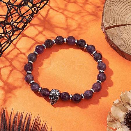 Natural Amethyst Stretch Bracelets BJEW-JB12184-03-1