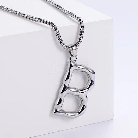 3Pcs Stainless Steel Textured Letter Pendant Box Chain Necklaces LW4134-28-1