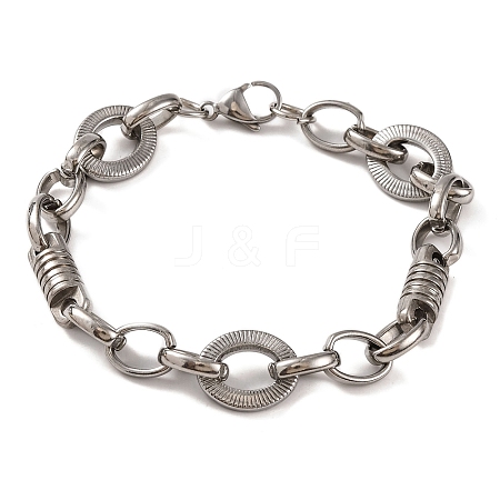 Tarnish Resistant 304 Stainless Steel Column & Oval Link Chain Bracelets BJEW-B078-81P-1