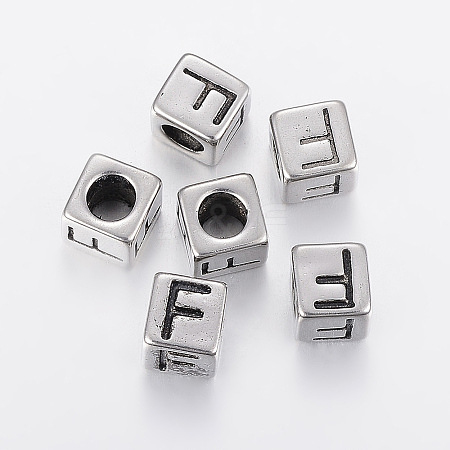 304 Stainless Steel Large Hole Letter European Beads LS-STAS-H428-01AS-F-1