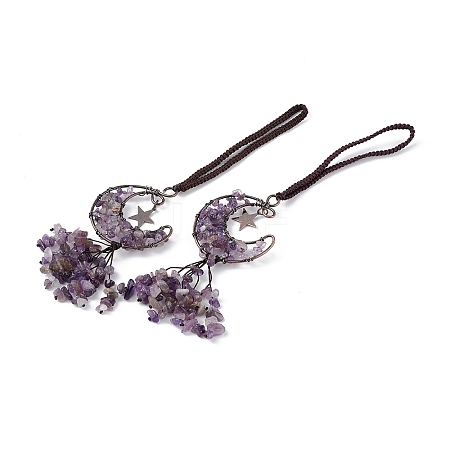 Natural Amethyst Moon with Chips Tassel Pendant Decorations G-L524-07R-B05-1