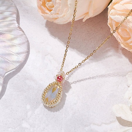 Glass Teardrop Pendant Necklaces NJEW-MZ00066-03-1