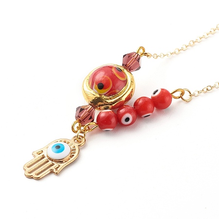 Alloy Enamel Hamsa Hand with Evil Eye Pendant Necklaces NJEW-JN03469-01-1