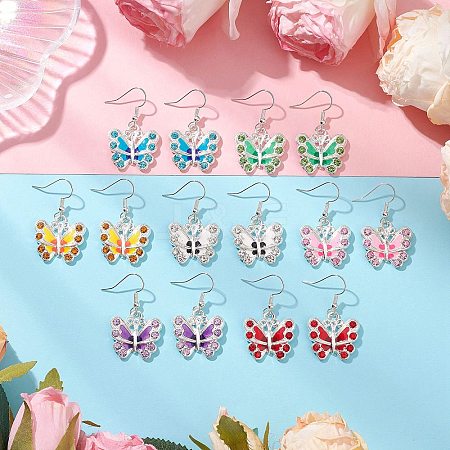 7 Pairs Brass Butterfly Dangle Earrings EJEW-JE06287-1