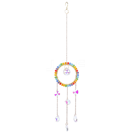 1Pc Colorful Glass Beaded Woven Net Suncatchers AJEW-CY0001-95C-1