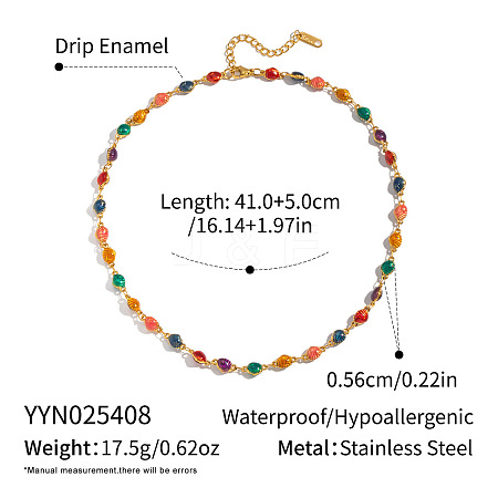 Shell Shape 304 Stainless Steel Enamel Link Chain Necklace for Women AZ3410-5-1
