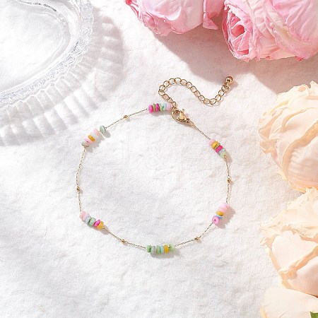 Dyed Disc Natural Shell Beaded 304 Stainless Steel Link Chain Anklets AJEW-AN00725-1