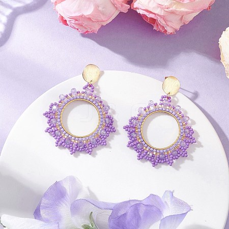 Glass Seed Bead Woven Stud Earrings EJEW-MZ00597-02-1