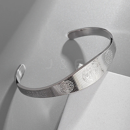 Saint Benedict Religion 304 Stainless Steel Cuff Bangles for Women LS-BJEW-S181-01P-1