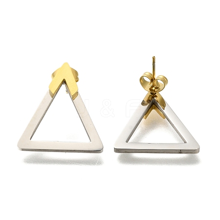 Ion Plating(IP) 304 Stainless Steel Hollow Triangle Stud Earrings EJEW-C118-05D-1