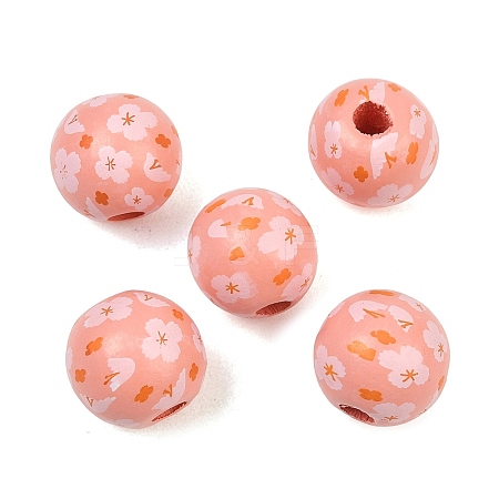 Printed Wood European Beads WOOD-G029-06F-1