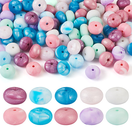  100Pcs 10 Colors Rondelle Food Grade Eco-Friendly Silicone Beads SIL-TA0001-42-1