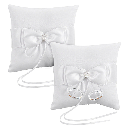 Square Polyester with Plastic Pearl Flower Wedding Finger Ring Display Pillow RDIS-WH0016-24B-1