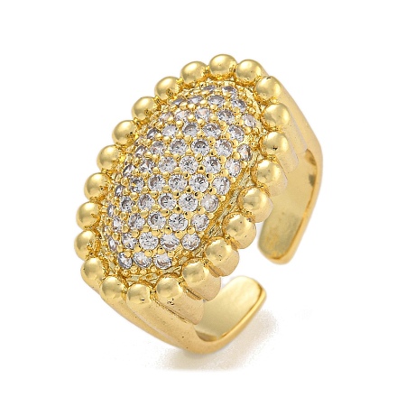 Oval Brass Micro Pave Cubic Zirconia Cuff Rings RJEW-P127-10G-1