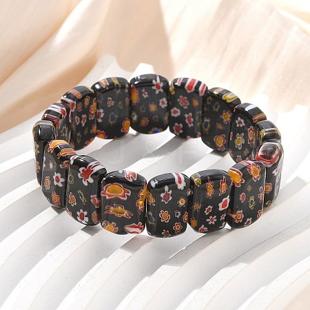 Handmade Millefiori Lampwork Beaded Stretch Bracelets for Men Women BJEW-G738-01A-02-1