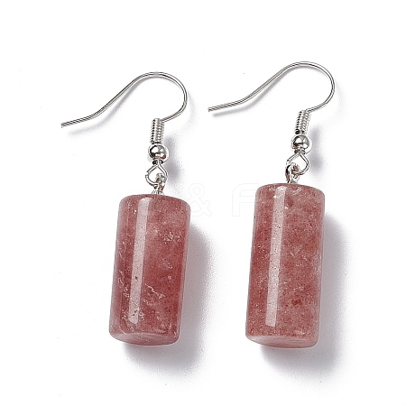 Natural Strawberry Quartz Cylindrical Dangle Earrings EJEW-D188-01P-10-1