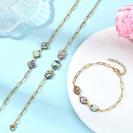 Abalone Shell/Paua Shell Beads Link Bracelets BJEW-JB13824-1