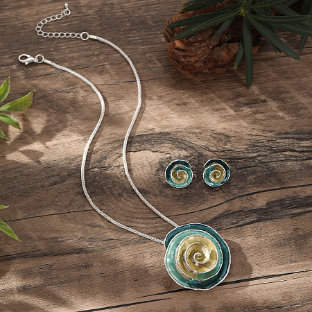 Alloy Enamel Stud Earrings & Pendant Necklaces Sets for Women FS-WGD92AE-01-1