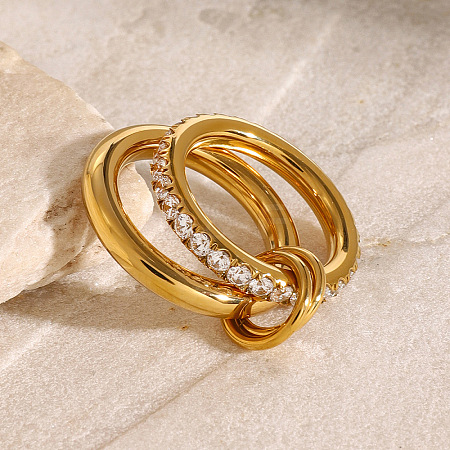 Stainless Steel Micro Pave Clear Cubic Zirconia Stacking Finger Rings FS-WGF4BA8-03-1