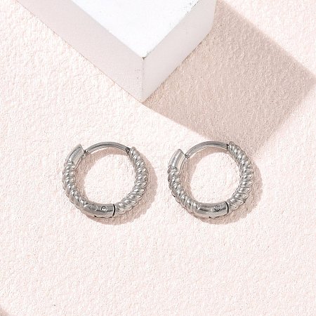 Twist Textured 304 Stainless Steel Huggie Hoop Earrings SA-CBA46AF-27P-01-1