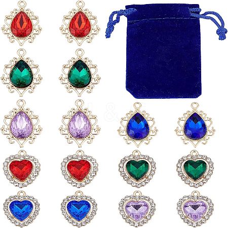 SUPERFINDINGS 40Pcs 8 Style Alloy Rhinestone Pendants FIND-FH0003-45-1