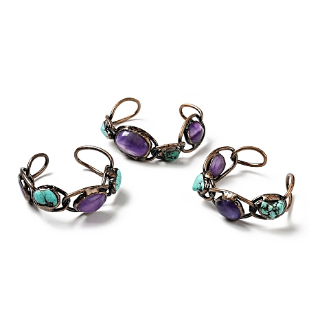 Natural Turquoise & Amethyst Open Cuff Bangle G-D468-07R-1