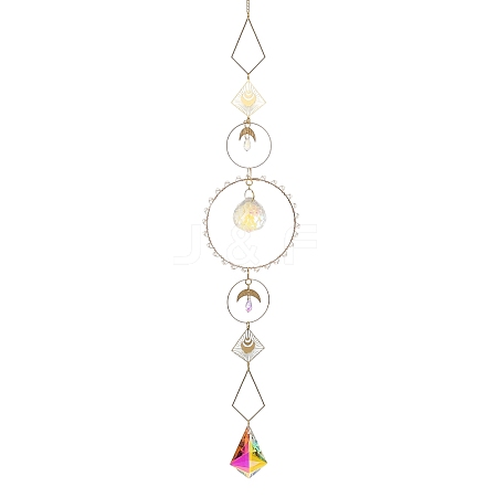 Moon Iron & Glass Hanging Suncatchers HJEW-F025-02G-1