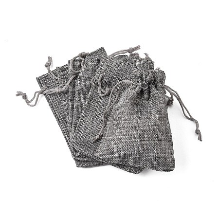 Polyester Imitation Burlap Packing Pouches Drawstring Bags X-ABAG-R005-9x12-04-1