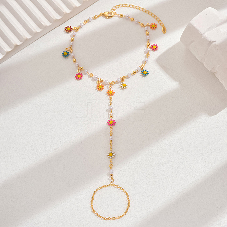 Elegant Brass Flower Tassel Toe Ring Anklets for Women QC4234-1-1
