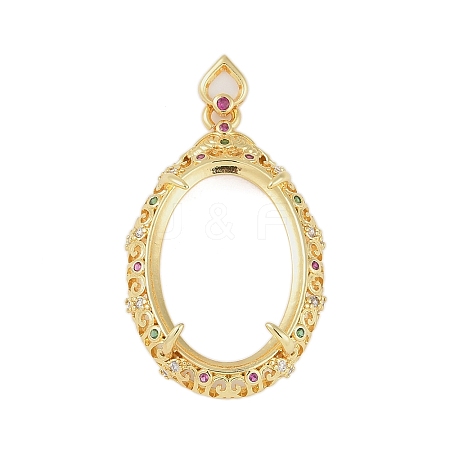 Oval Brass Micro Pave Cubic Zirconia Pendant Cabochon Settings KK-U026-18G-1